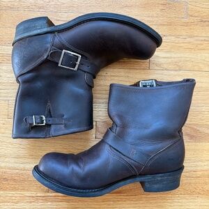 Frye Brown Leather Engineer Ankle Boots